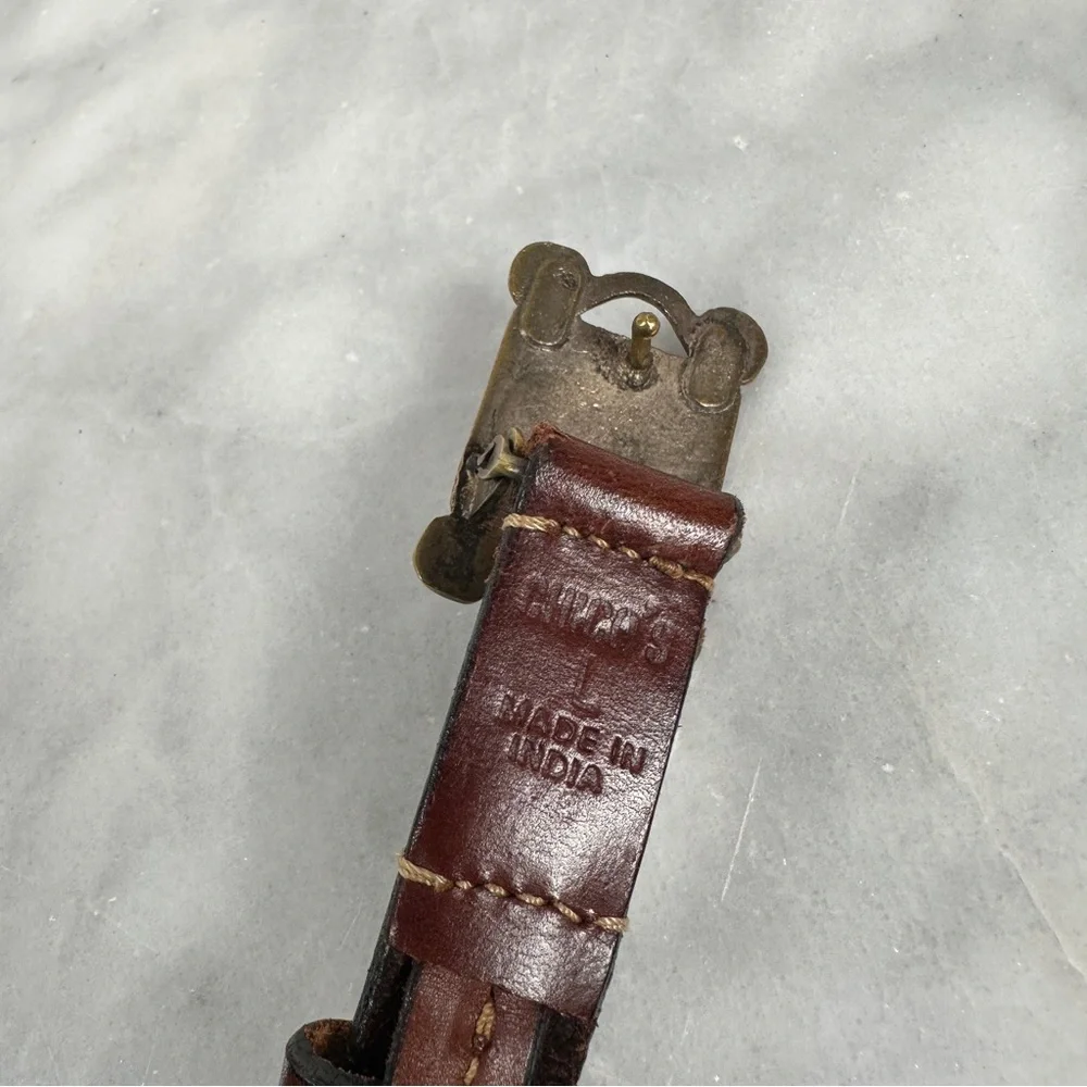 Vintage Chico’s large‎ Brown Leather Belt Brass Buckle thin boho bohemian